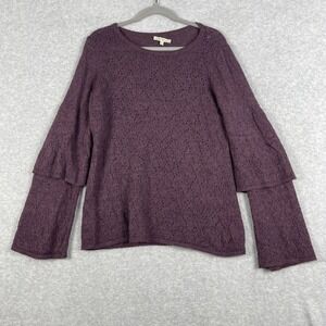 Elisabetta Wool Blend Plum Purple Bell Sleeve Sweater Womens L Boho Gothic